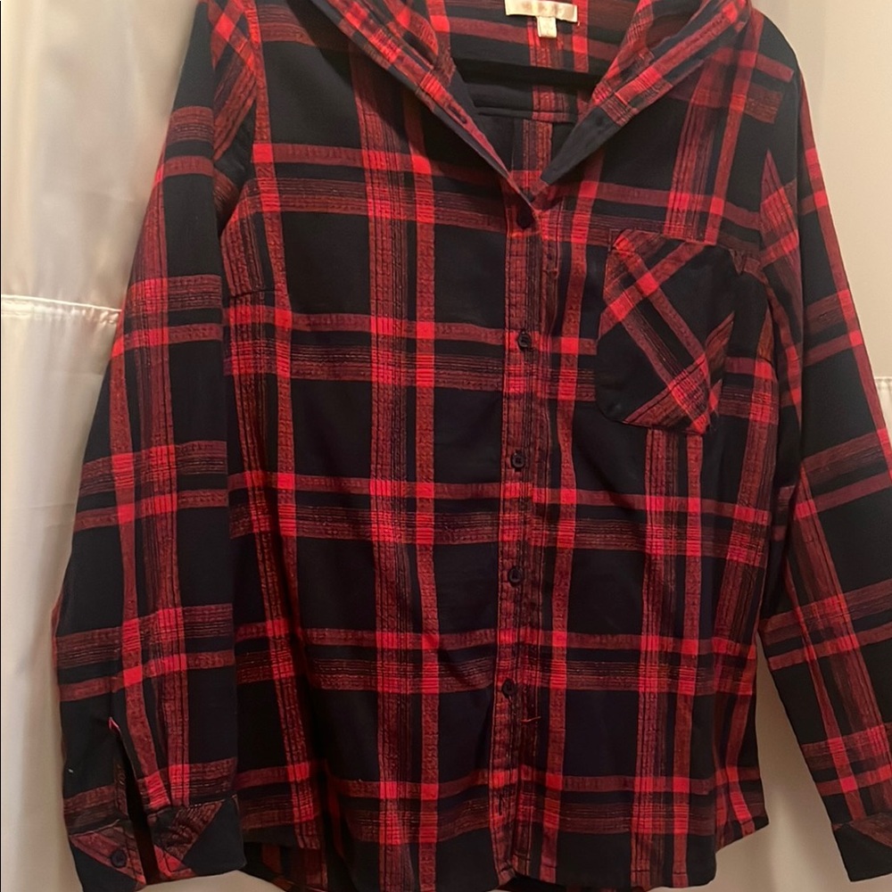 Skies Are Blue Red and Black Button Down Shirt